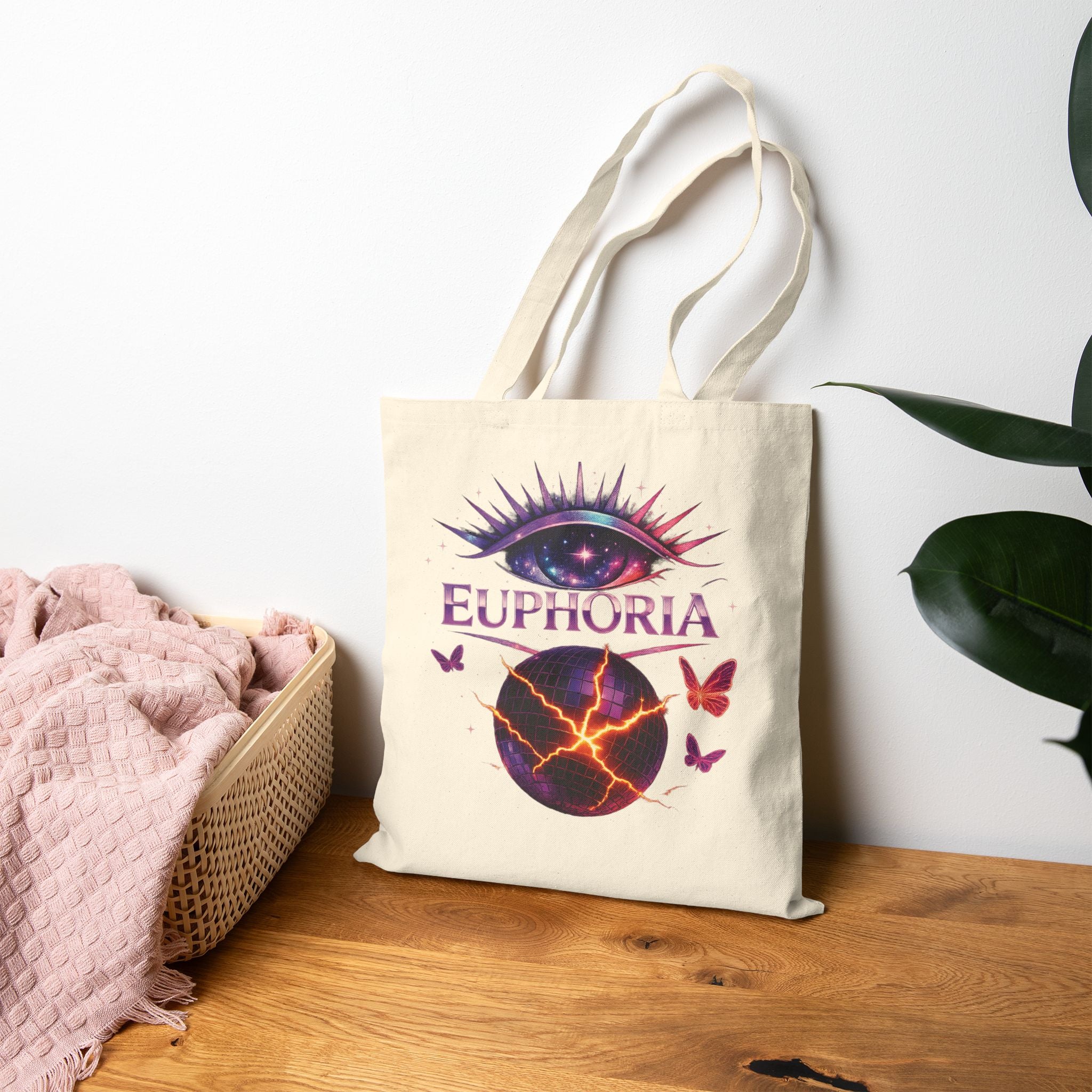 Euphoria Galaxy Eye Canvas Tote Bag — Psychedelic Butterfly Market Tote