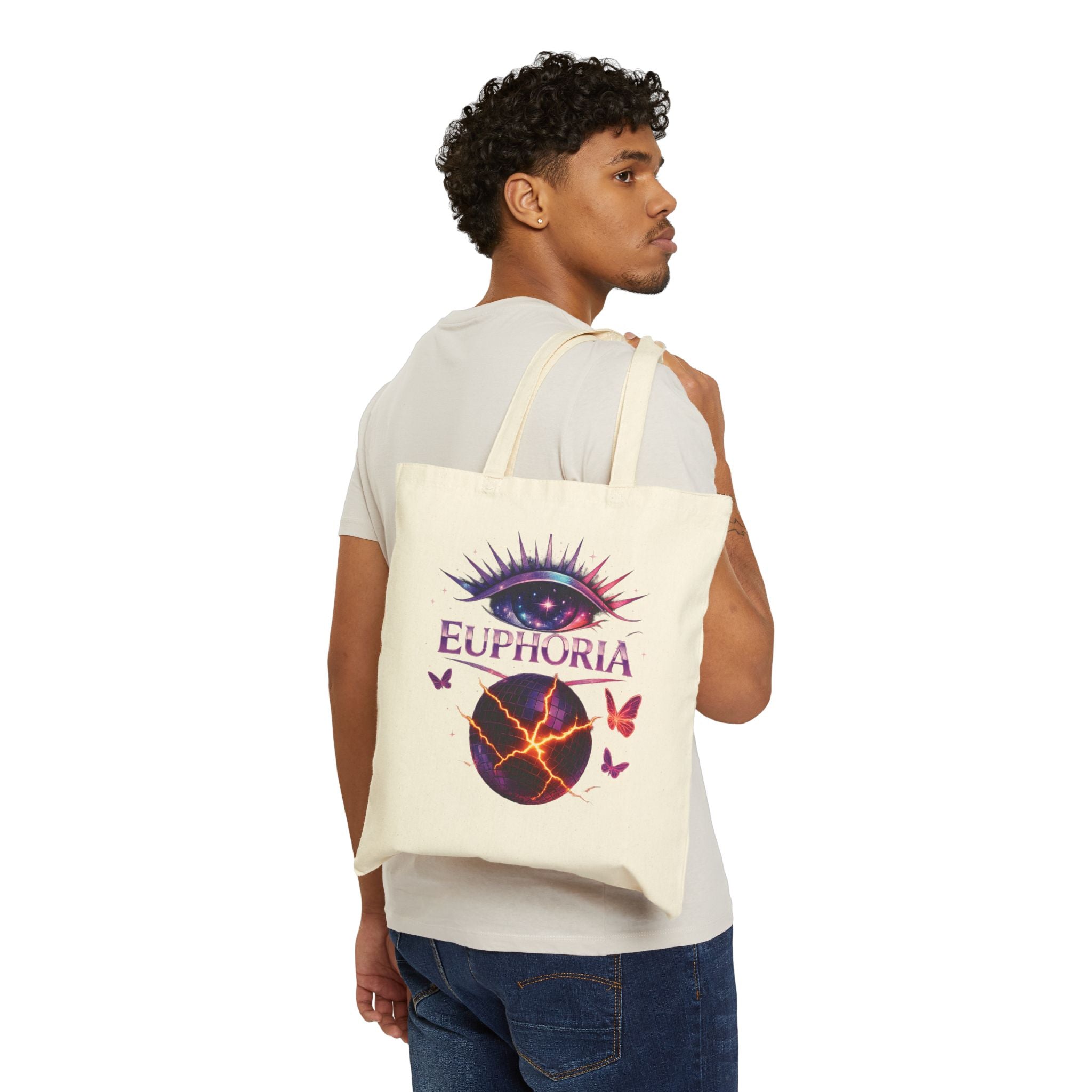 Euphoria Galaxy Eye Canvas Tote Bag — Psychedelic Butterfly Market Tote