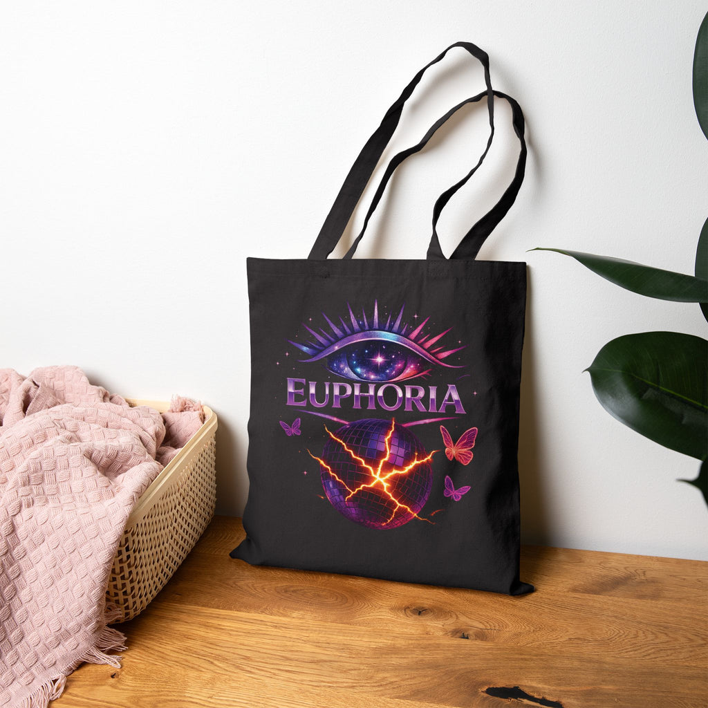 Euphoria Galaxy Eye Canvas Tote Bag — Psychedelic Butterfly Market Tote