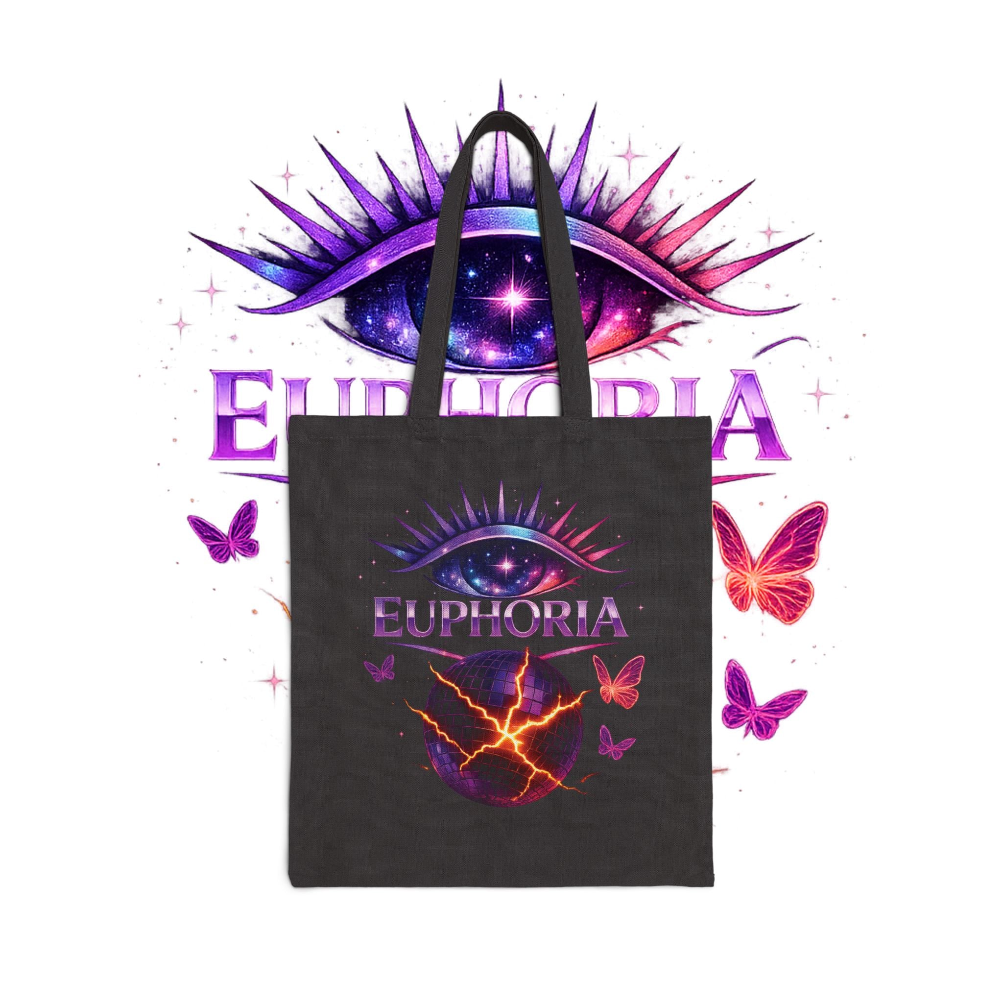 Euphoria Galaxy Eye Canvas Tote Bag — Psychedelic Butterfly Market Tote