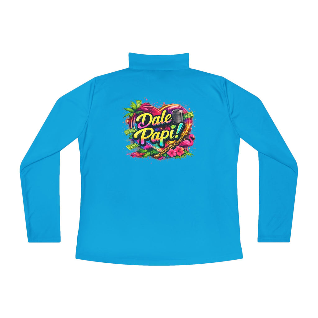 Ladies Quarter-Zip Pullover — "Dale Papi!" Tropical Floral Performance Pullover