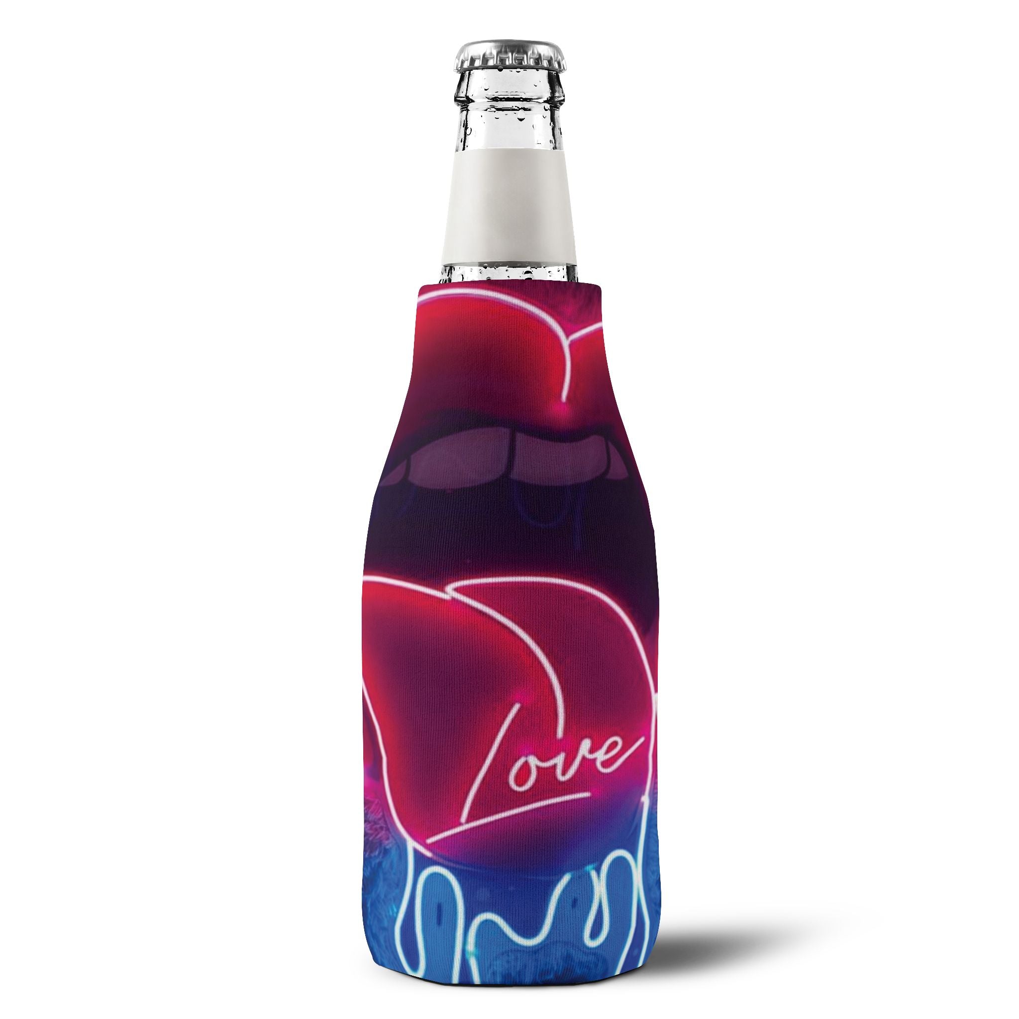 Neon Lip "Love" Zip-Up Bottle Cooler Sleeve