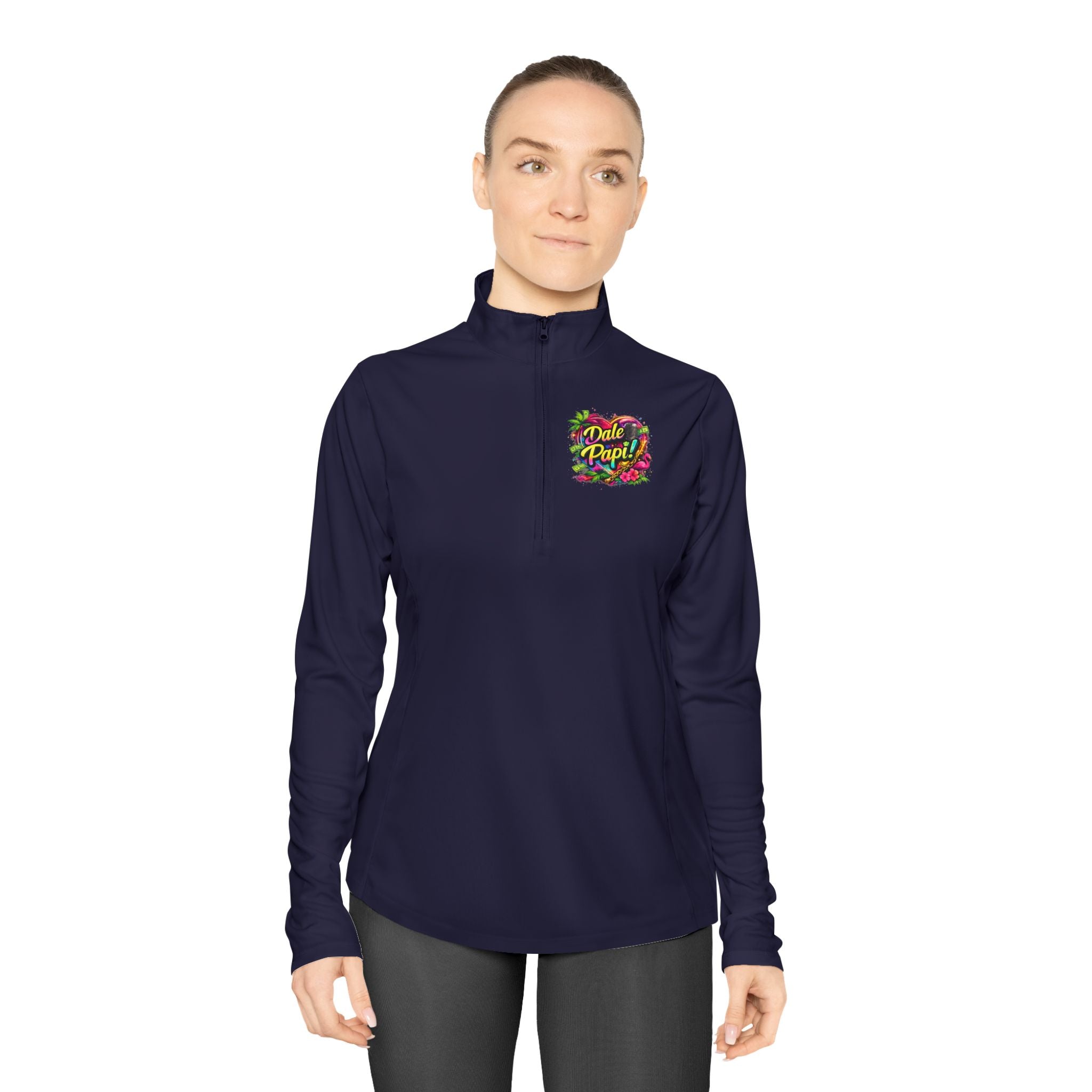 Ladies Quarter-Zip Pullover — "Dale Papi!" Tropical Floral Performance Pullover
