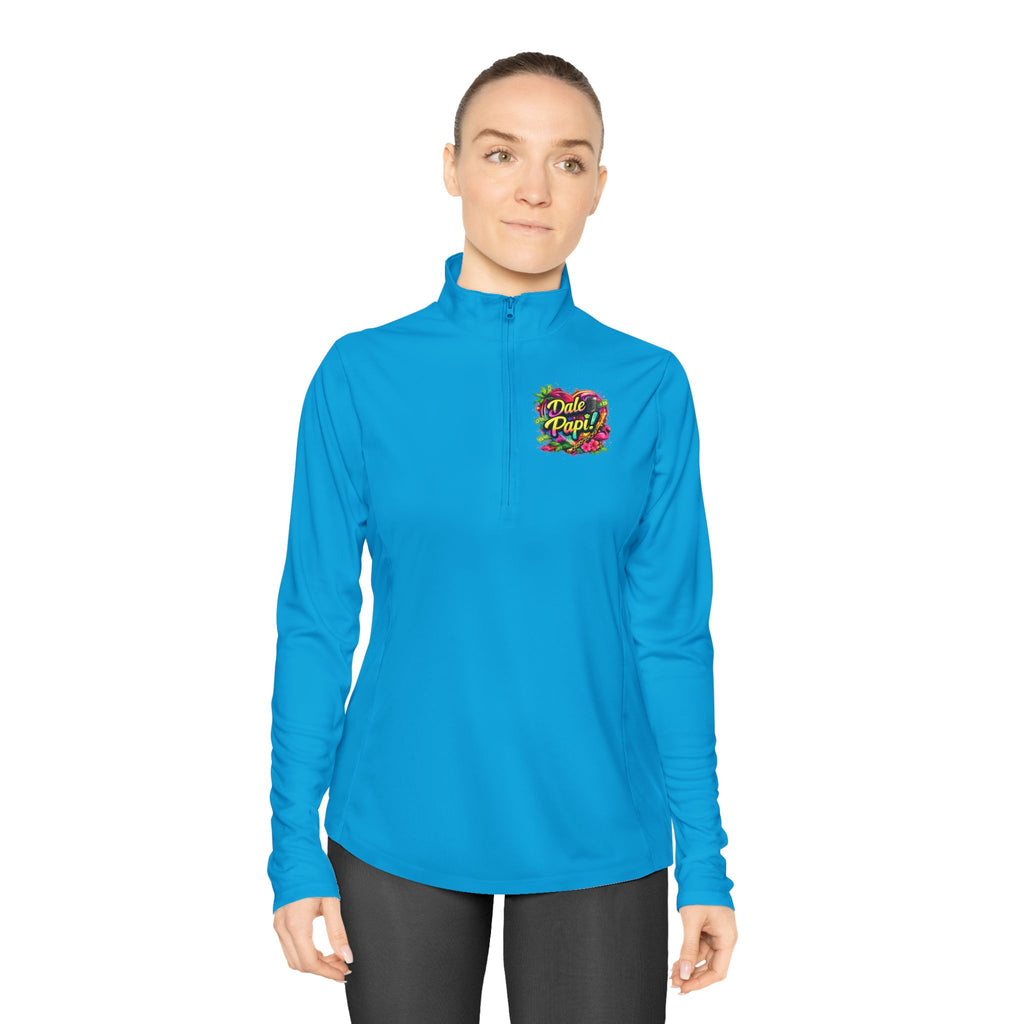 Ladies Quarter-Zip Pullover — "Dale Papi!" Tropical Floral Performance Pullover