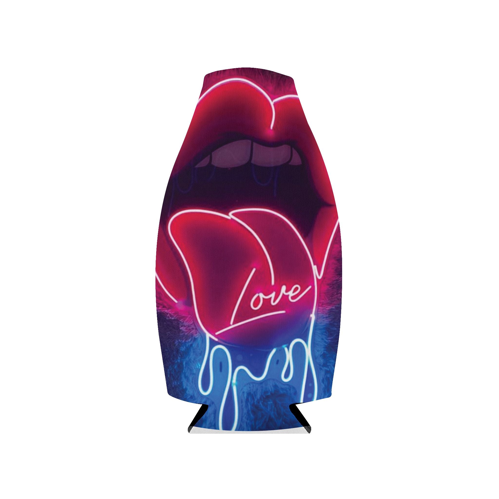 Neon Lip "Love" Zip-Up Bottle Cooler Sleeve
