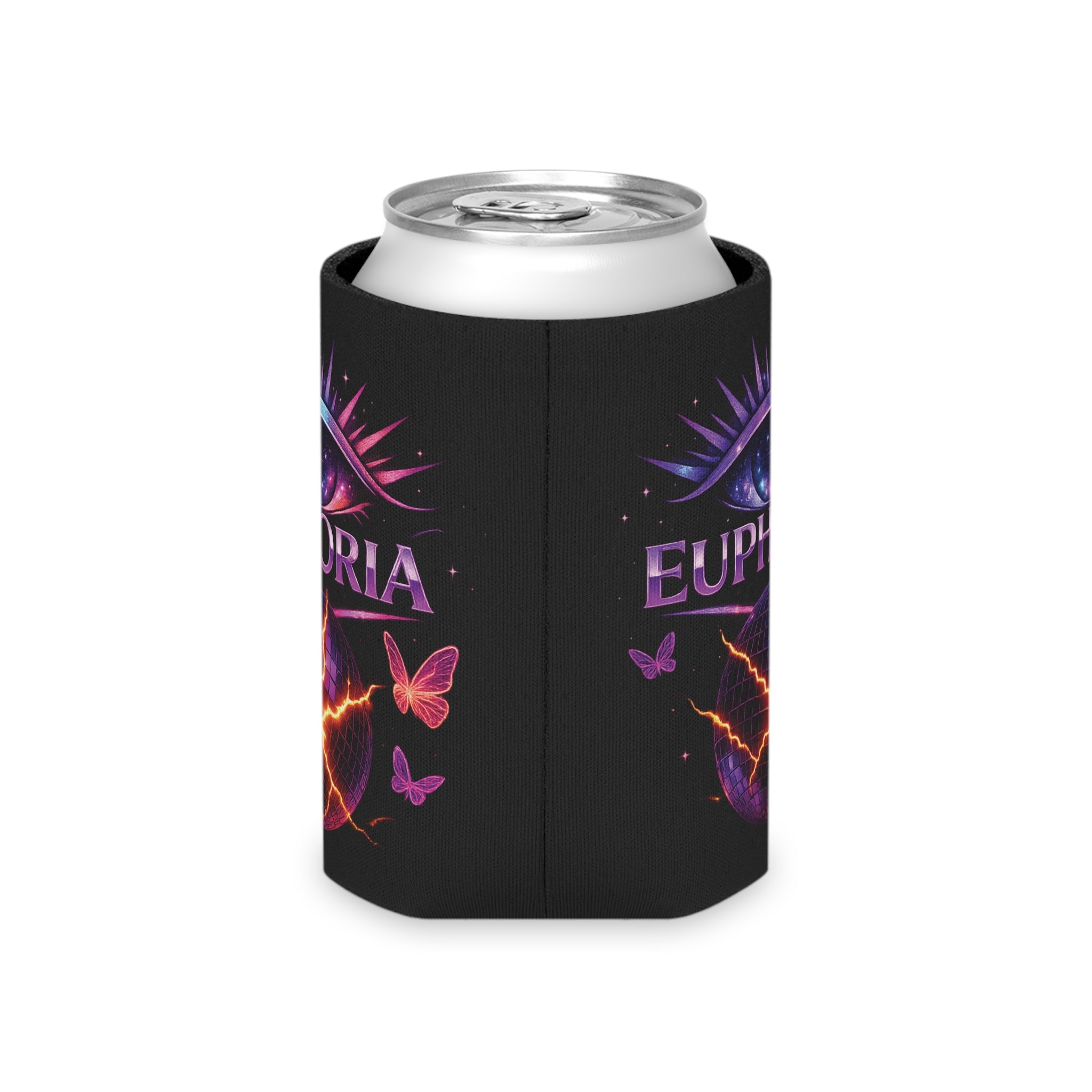 Euphoria Can Cooler — Neon Eye & Butterfly Drink Koozie