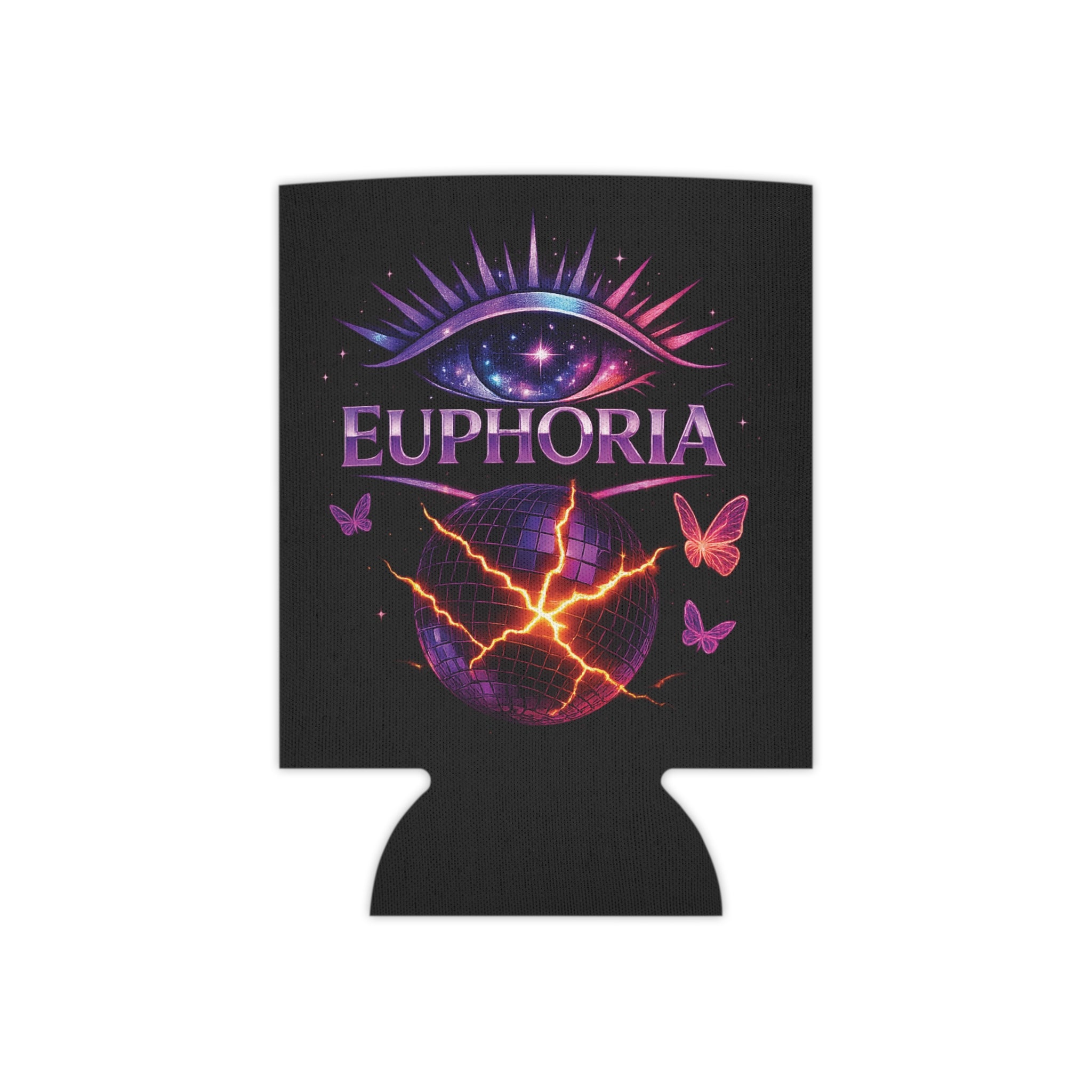 Euphoria Can Cooler — Neon Eye & Butterfly Drink Koozie