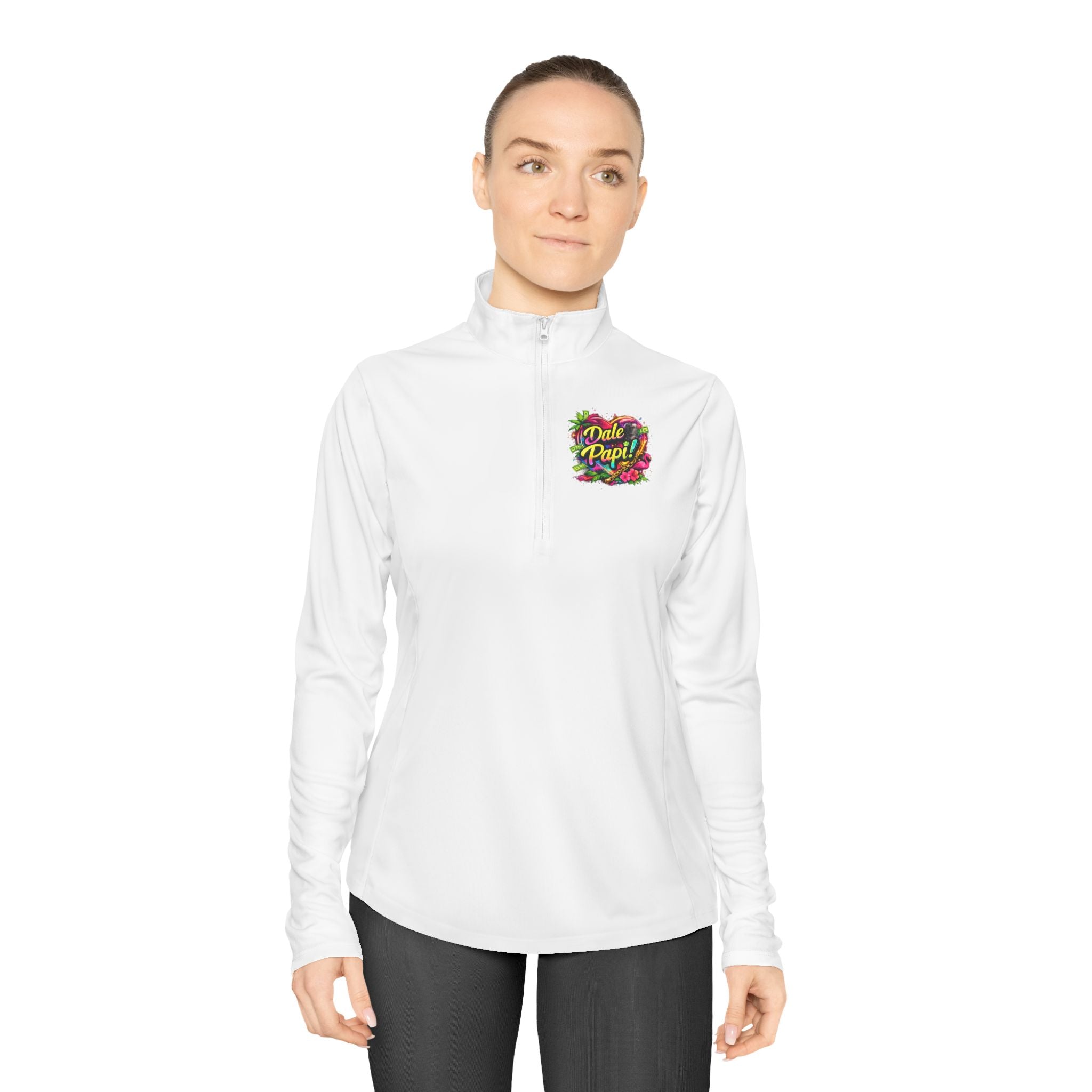 Ladies Quarter-Zip Pullover — "Dale Papi!" Tropical Floral Performance Pullover