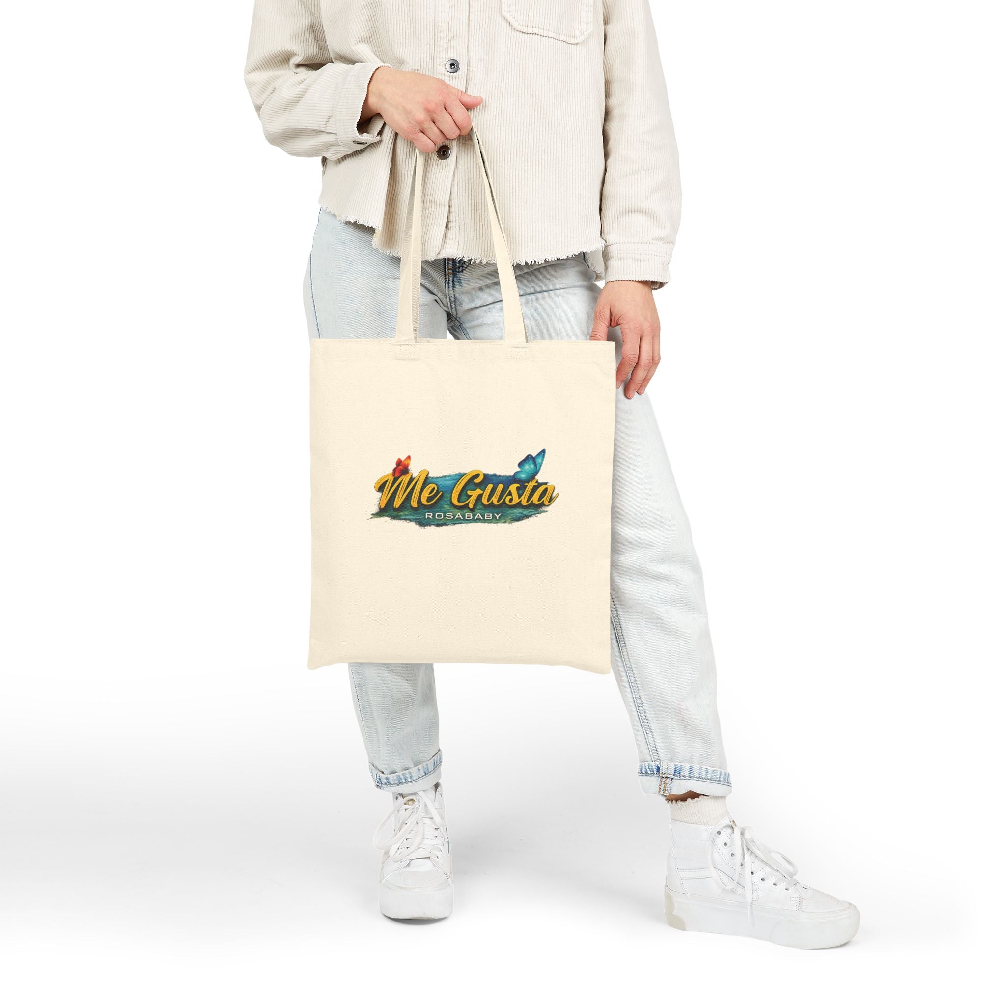 Me Gusta Butterfly Canvas Tote Bag — Eco-Friendly Grocery & Beach Tote